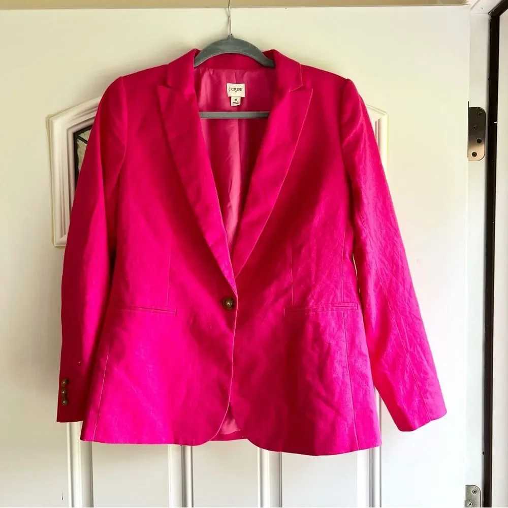 J. Crew Linen Blend One Button Blazer in Pink